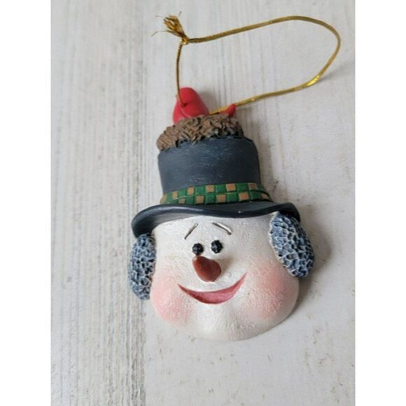 Snowman face red cardinal ornament Xmas decor - Picture 2 of 5